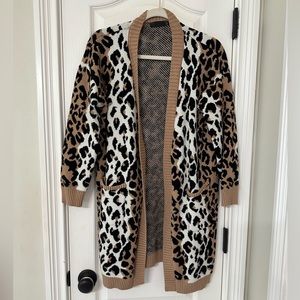 Long Leopard Print Open Front Cardigan - Janice - One Size